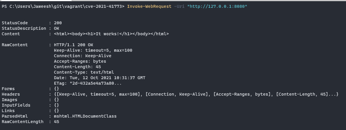 powershell invoke-web-request show apache is working