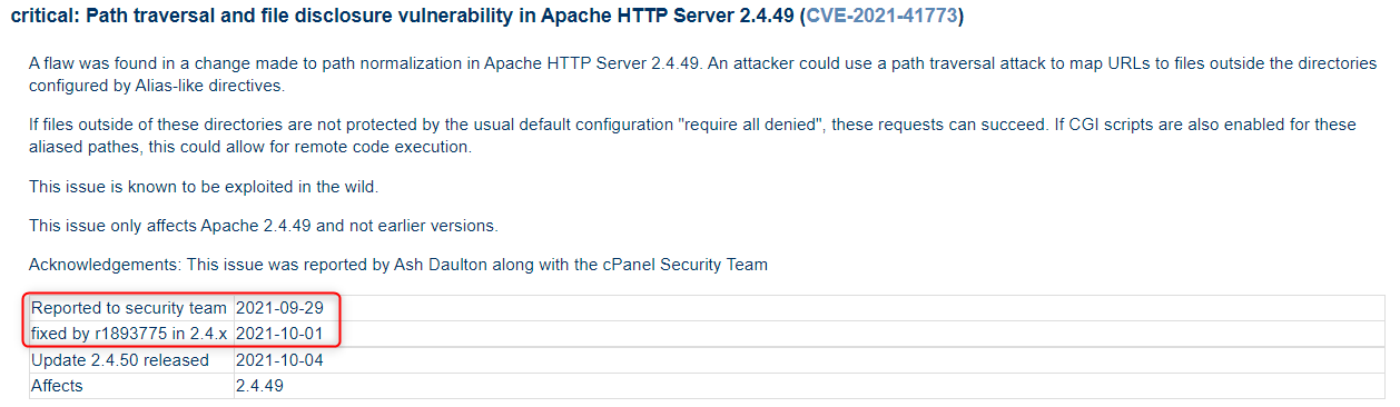 fix information from apache source tree